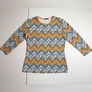 J. McLaughlin Chevron Long Sleeve Shirt - Blue, Brown, White Fall
